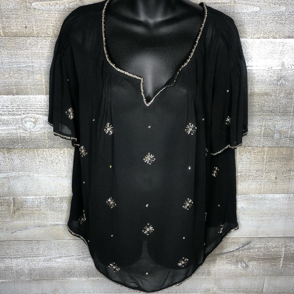 Carmen Marc Valvo black sheer sequin blouse